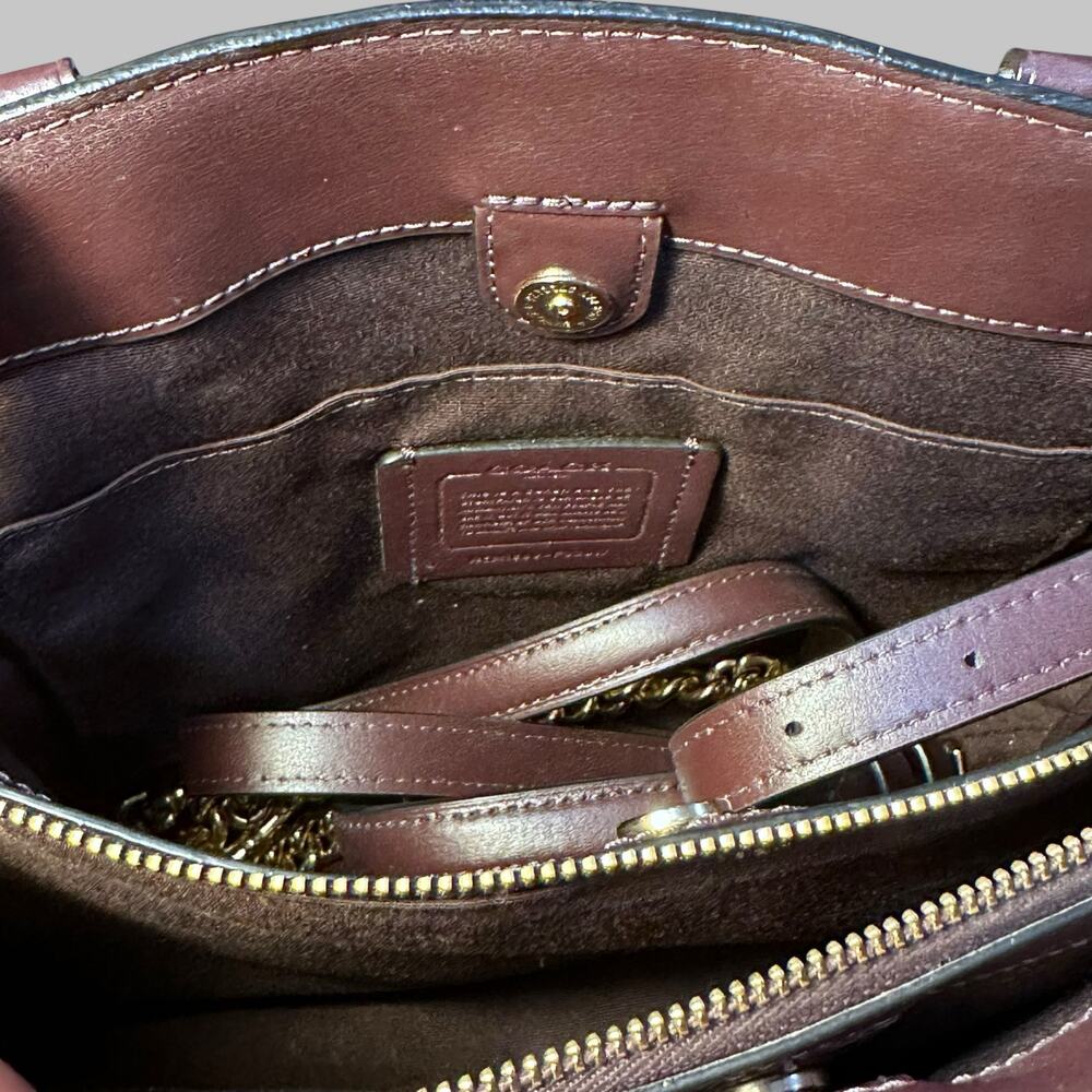 Coach Saffiano Leather Satchel Crossbody Bag - Dark Brown - Picture 6 of 7